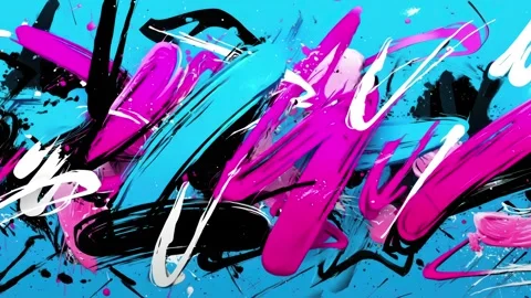 Abstract Neon Brush Stroke Background With Magenta and Cyan Paint Stock Footage 315512035