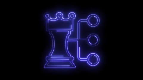 Abstract neon chess queen representing strategy and connection on a black Stock Footage 322986599