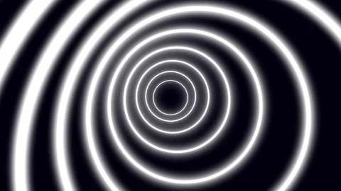 Abstract neon circle background, radio wave footage in black and white Stock Footage 296319908