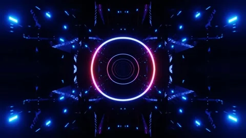 Abstract neon circle tunnel animation with glowing blue with surrounded Vidéo 344714677