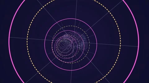 Abstract neon circle tunnel moving through dark digital space Stock Footage 336353330