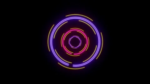 Abstract neon circles glowing and pulsing on a dark background Vídeo Stock 342032609