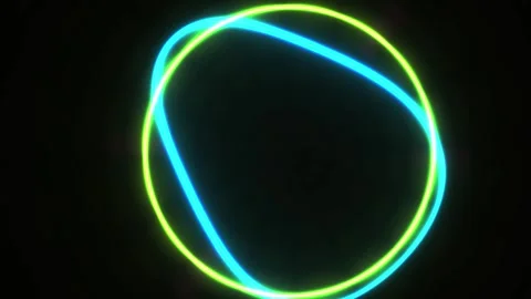 Abstract Neon Circles Intersecting in Darkness with Pink Rods. Stock Footage 334496329