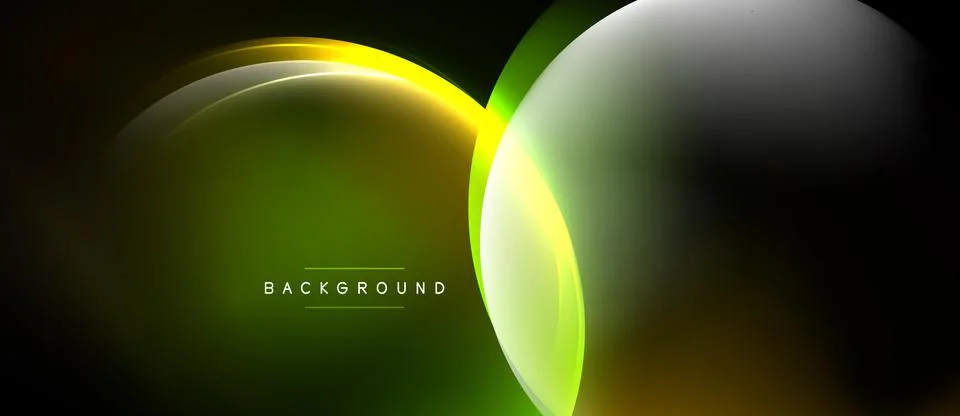 Abstract neon circles overlap, creating vibrant green, yellow, white glow. Da Ilustración de archivo