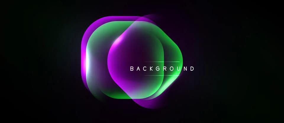 Abstract neon circles overlap, creating vibrant glow effect. Dark background Stock Illustration