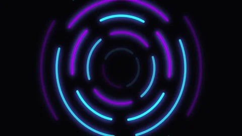 Abstract Neon Circles Rotating on Black Background Stock Footage 340939340