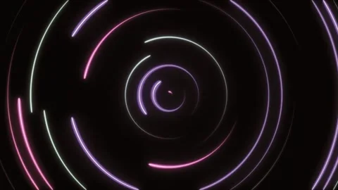 Abstract neon circles spin and glow on black. Stock Footage 340466138