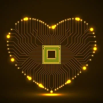 Abstract neon circuit board in shape of heart, technology background, vecto.. Stock Illustration