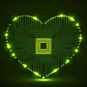 Abstract neon circuit board in shape of heart, technology background, vecto.. Stock Illustration