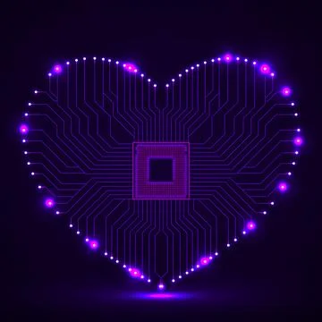 Abstract neon circuit board in shape of heart, technology background, vecto.. Stock Illustration
