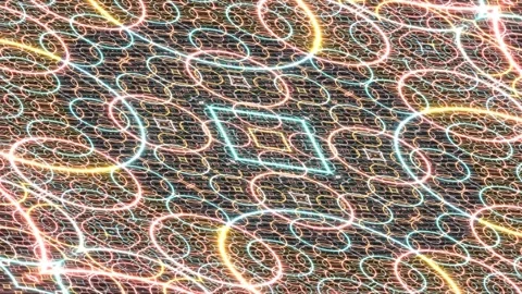 Abstract Neon Circuit Patterns Floating in Colorful Grid Setting Stock Footage 337916844