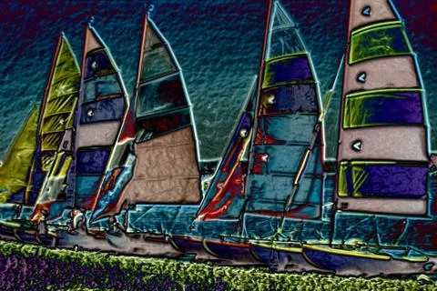 Abstract neon colored catamarans Stock Illustration
