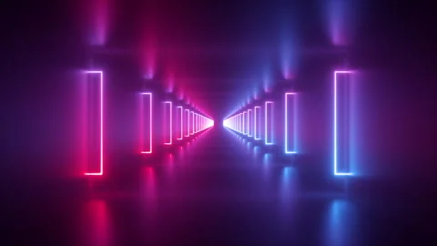 Abstract neon corridor of glowing lines and stripes. Stock Footage 247416608