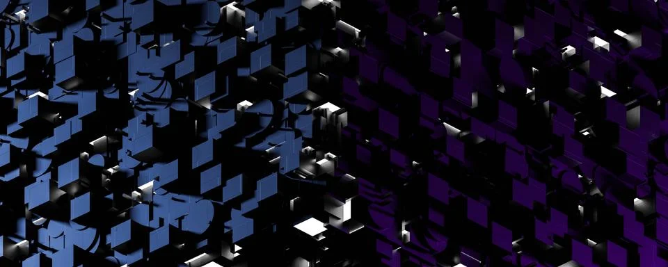 Abstract neon cube geometric shape science fiction technology design render 3d Stock Illustration