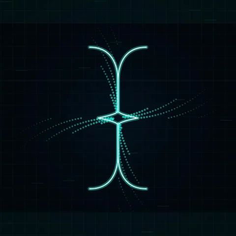 Abstract Neon Cursor Icon with Digital Particles and Glitch Effect on Dark .. Stock Footage 347260670