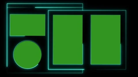 Abstract neon cyan glowing frame layout with green rectangles and circle on.. Stock Footage 337368147