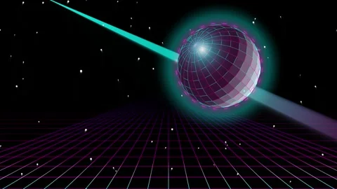 Abstract Neon Cyber Disco Ball Perspective Grid Loop Stock Footage 344090397