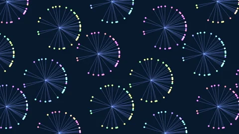 Abstract neon dandelion fireworks pattern on dark background animated footage Stock Footage 334139513