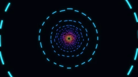 Abstract neon dashed circle tunnel with changing colors Stock Footage 336353167
