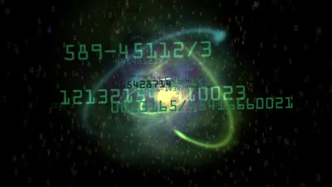 Abstract Neon Data Spiral With Floating Numbers And Glowing Orbs, Digital Scifi Stock Footage 317550304