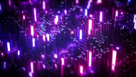 Abstract Neon Data Visuals with Glowing Bars and Numbers Stock Illustration