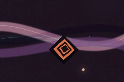 Abstract neon diamond logo sits in the center amid purple motion waves and .. Stockillustratie