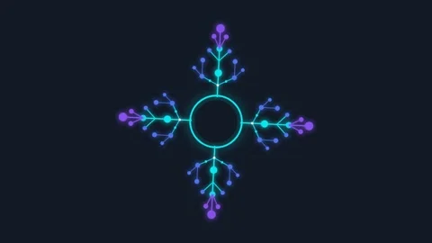 Abstract neon digital node network animation rotating on dark background in.. Stock Footage 340971226