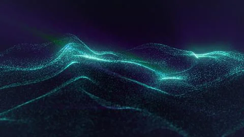 Abstract neon digital particle wave background tech network cyber landscape Stock Illustration