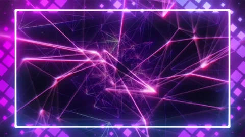 Abstract neon digital tunnel with glowing purple light lines and geometric data Stock Footage 344366429