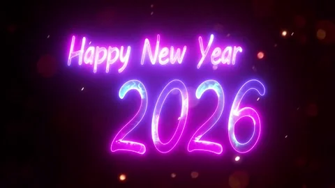 Abstract neon effect light letter Happy New Year 2026 festive digital greet.. Stock Footage 321945092