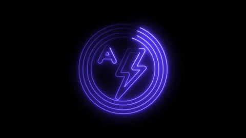Abstract neon electric logo animation in a circular frame on a black backgrou Stock Footage 308998475