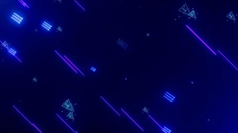 Abstract neon elements flowing down on dark background, digital technology conce Stock Photos