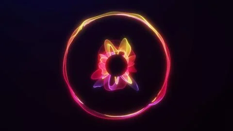 Abstract neon energy circle with red and yellow gradient waves on dark back.. Stock Illustration