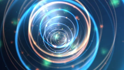 Abstract Neon Energy Vortex with Radiating Circular Patterns, Wormhole Tunnel Видео 300264150
