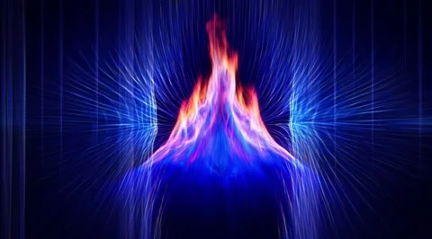 Abstract neon fire burning between blue lines Stock Footage 331457783