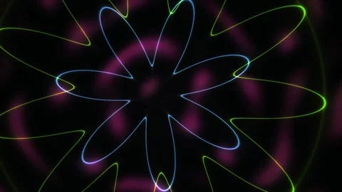 Abstract Neon Flower Pattern Pulsing with Vibrant Light Waves. Stock Footage 340522868