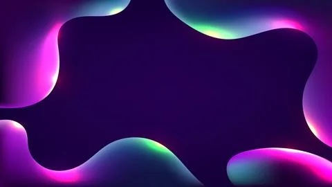 Abstract neon fluid background with glowing liquid organic shapes border on.. Stock Illustration