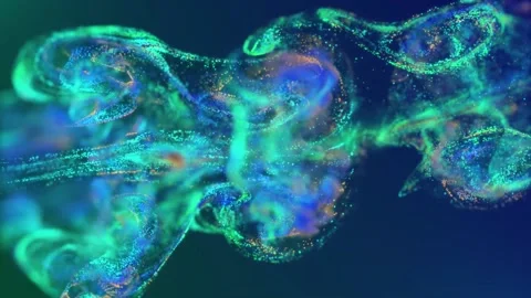 Abstract Neon Fluid Particles Animation. Shining Dust. Virtual Space. Stock Footage 194827619