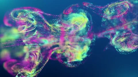 Abstract Neon Fluid Particles Animation. Shining Dust. Futuristic Background. Stock Footage 194827623