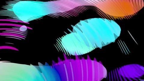 Abstract Neon Fluid Shapes with Hatched Lines Morphing on Black Background Stock-Footage 337550145