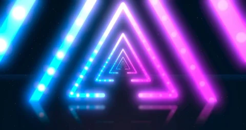Abstract neon flying triangle tunnel with fluorescent ultraviolet light Stock Footage 120197214
