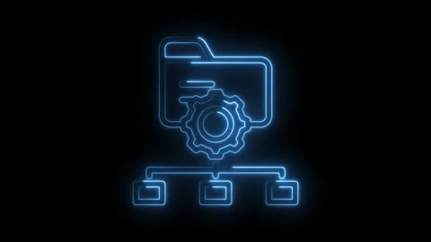 Abstract neon folder data flow with gear settings for corporate solution Stock Footage 330781820