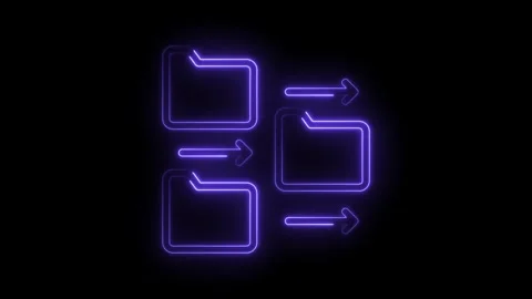 Abstract neon folder transfer icon animation with arrows on a black background Stock Footage 322975032