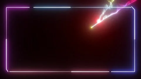 Abstract neon frame border with glowing particle streaks moving across dark Stock Footage 345333903