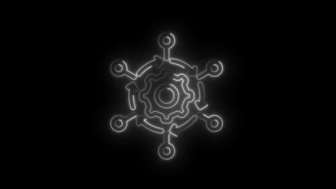 Abstract neon gear rotating system with connections on a black backdrop ani.. Stock Footage 312310760