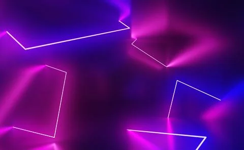 Abstract neon geometric background 3d render. Glowing lines triangle and イラスト素材