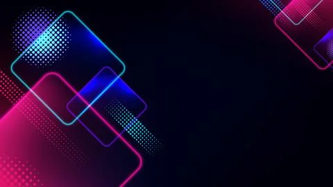 Abstract neon geometric background vector with glowing cyan and pink rounde.. Stock Illustration