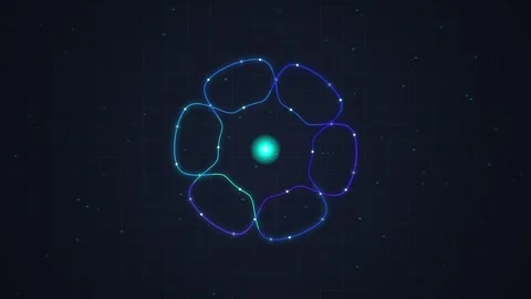 Abstract Neon Geometric Flower Shape on Dark Background with Particles Stock Footage 348415565