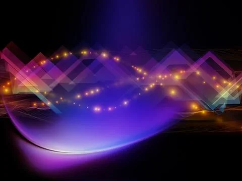 Abstract Neon Geometric Light Waves on Dark Background Stock Illustration