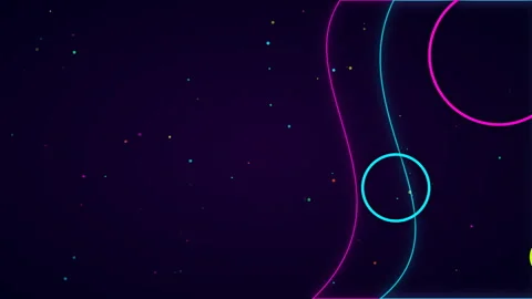 Abstract Neon Geometric Lines and Circles Glowing on Dark Purple Background Stock Footage 342320783